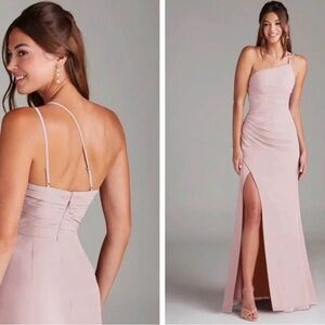 Azazie Blush One-Shoulder Gown